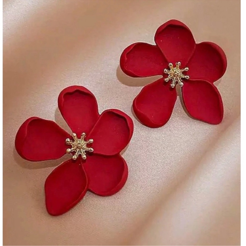 Romantic Red Matte Flower Earrings